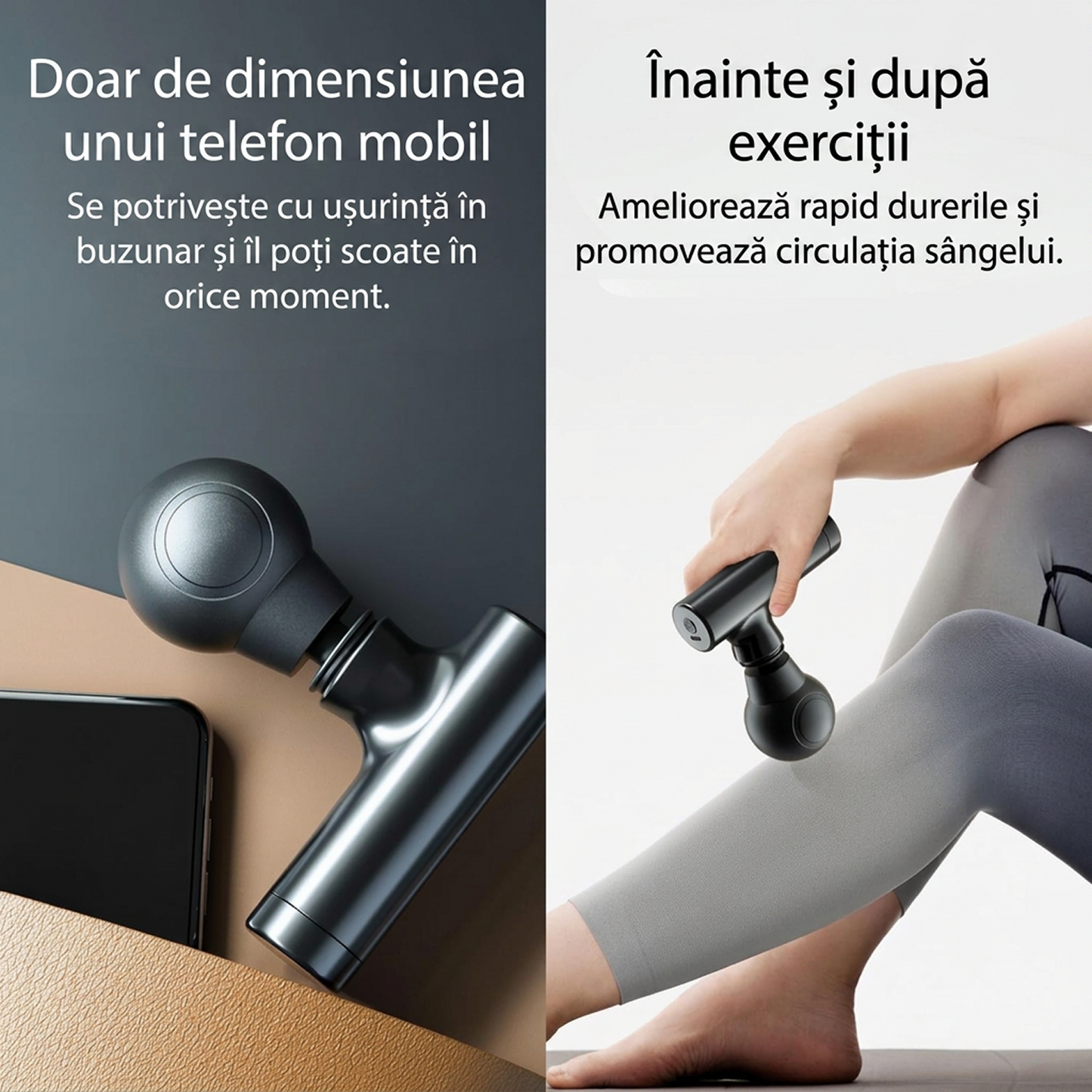 Mini Pistol de Masaj Muscular | 4 Capete Interschimbabile | USB Reincarcabil | Portabil | Masaj prin Percutie