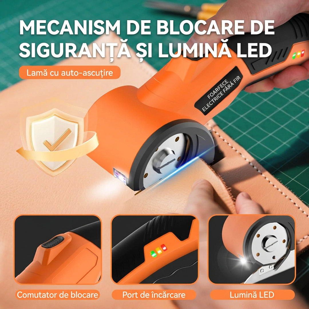 Taietor Electric Carton Fara Fir | Lama Otel Carbon | 6 mm | Blocare Siguranta | 430 g | Portocaliu