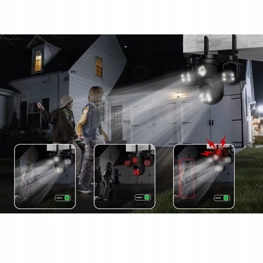 Cameră de Supraveghere WiFi Exterior cu 3 Obiective, 15MP, PTZ 355°, Urmărire AI, IP66