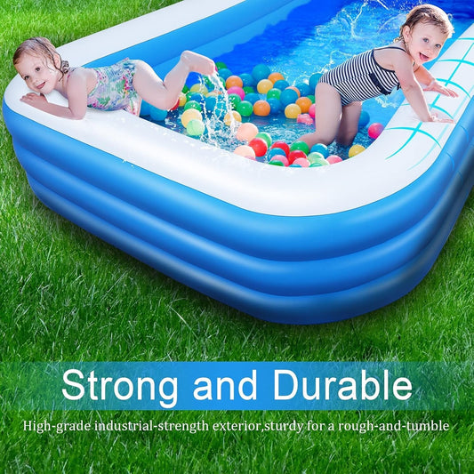 Piscină Gonflabilă Dreptunghiulară cu 3 Inele, din PVC Rezistent – Ideală pentru Copii și Familie