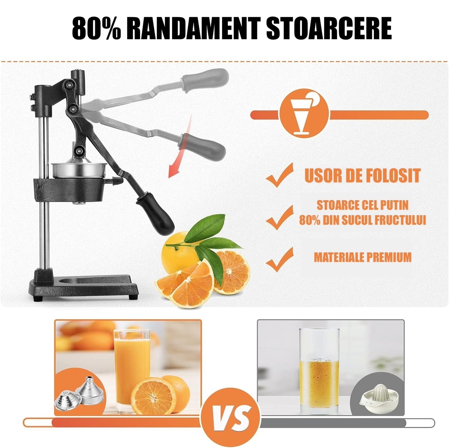 Storcator Manual Profesional din Fonta si Otel Inoxidabil - Presa pentru Stors Fructe