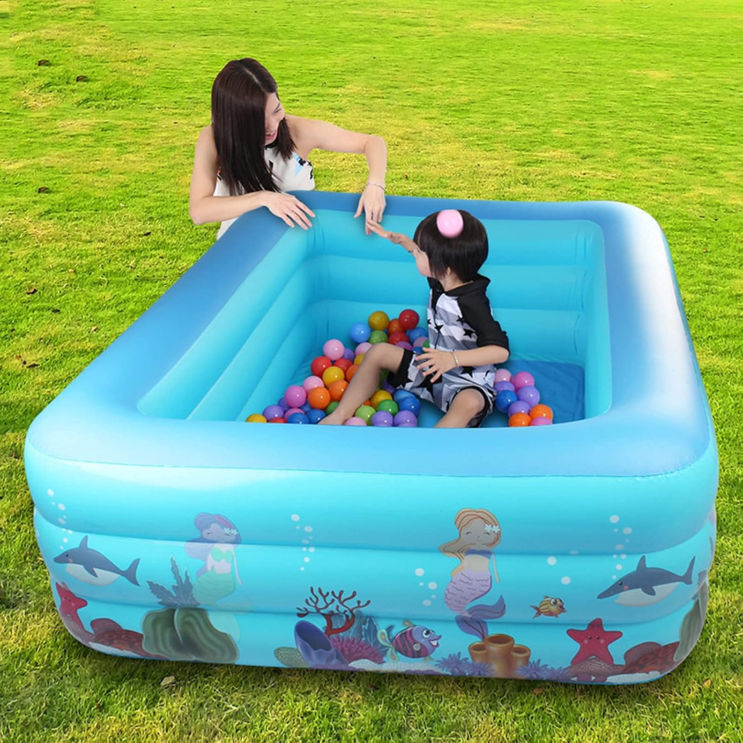Piscina Gonflabila Pentru Copii Wet Set | Model Ocean Cu Palmier | 210 x 130 x 56 cm | 3 Inele Gonflabile
