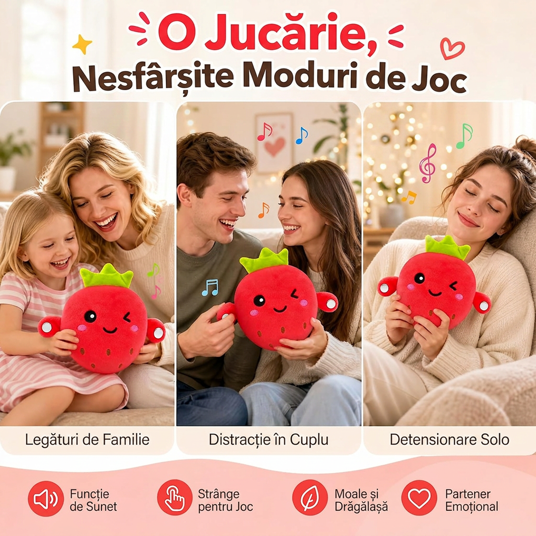 Jucarie Interactiva Muzicala pentru Copii, Model Capsuna | Activare prin Atingere | Plus Moale | 3 Baterii AA | 22x20x9.5 cm