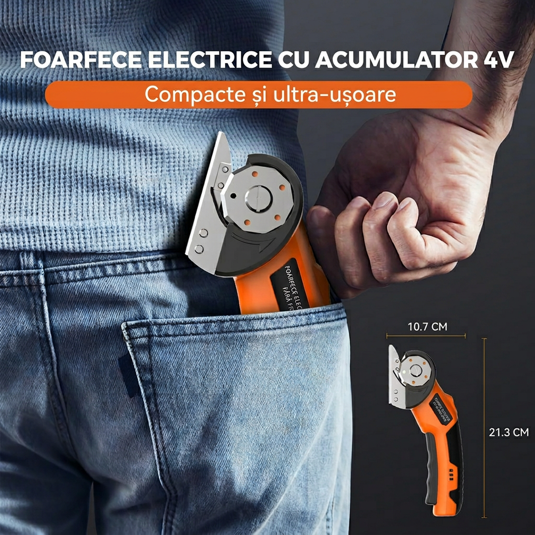 Taietor Electric Carton Fara Fir | Lama Otel Carbon | 6 mm | Blocare Siguranta | 430 g | Portocaliu