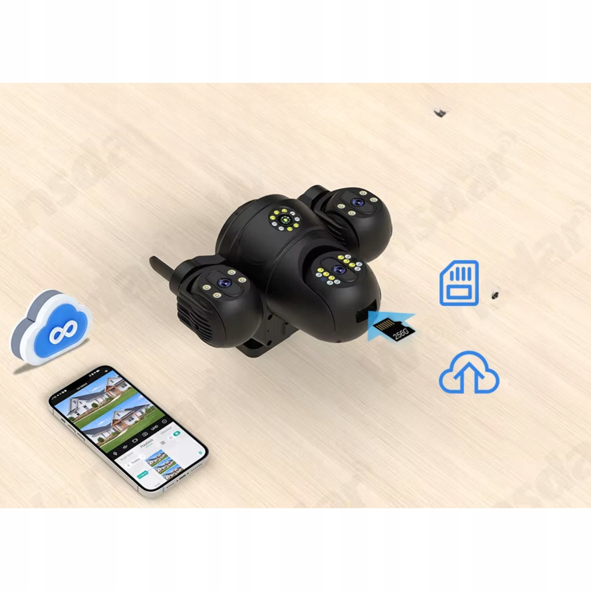 Cameră de Supraveghere WiFi Exterior cu 3 Obiective, 15MP, PTZ 355°, Urmărire AI, IP66