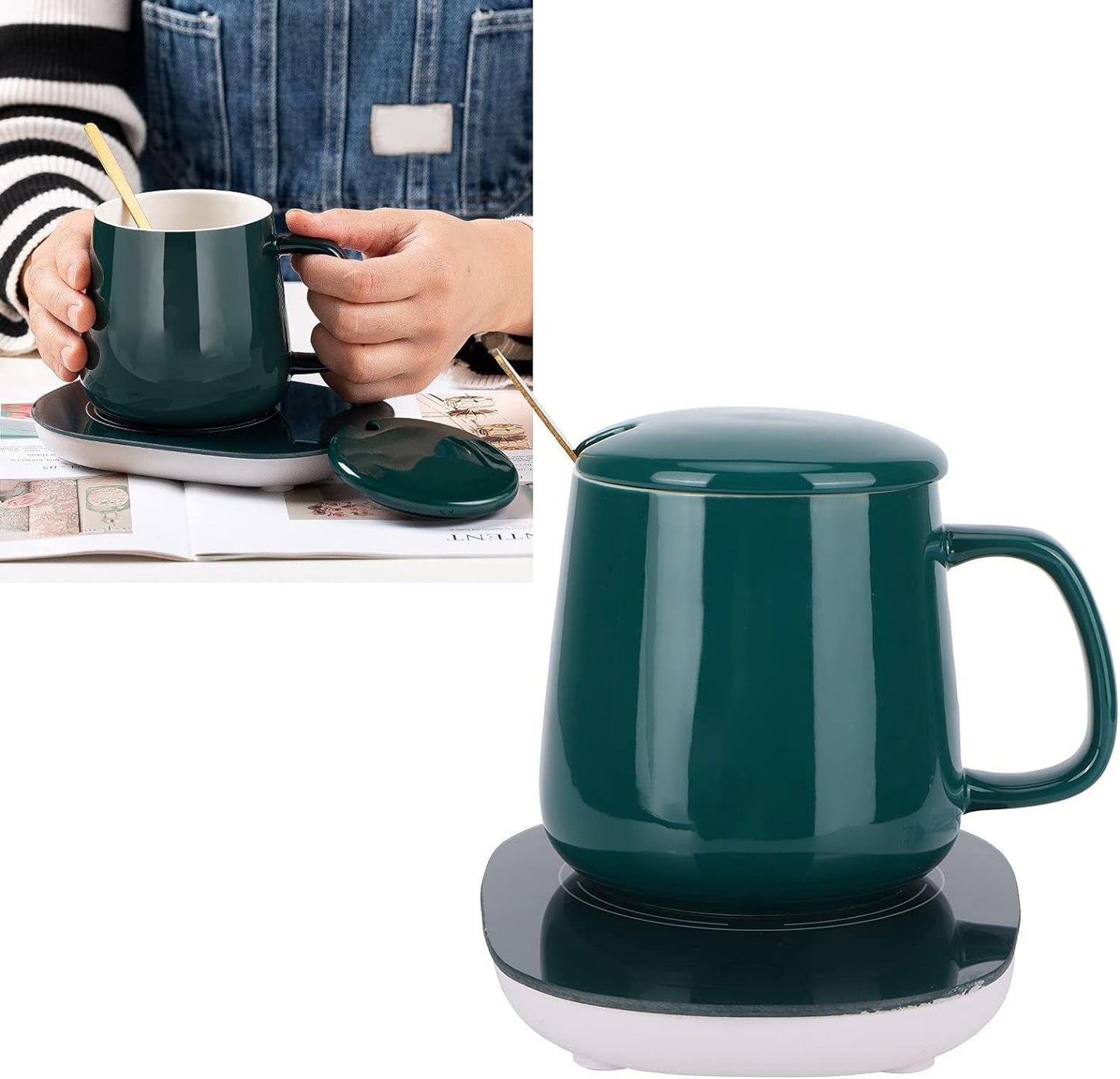 Cana Ceramica Cu Incalzitor Electric  | 400 ml | Cu Capac Si Plita De Incalzire | Functie Auto-Off |