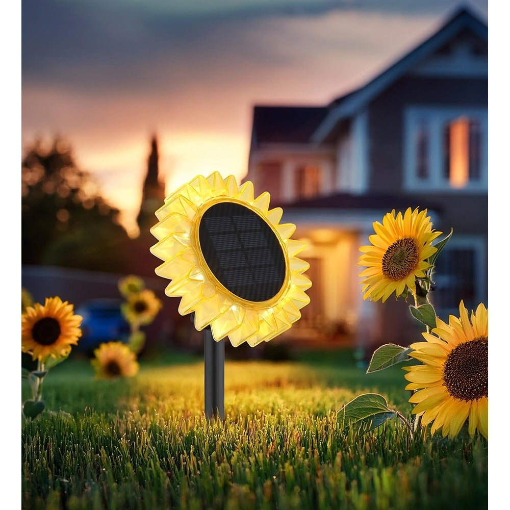 Set 3 Lămpi Solare Decorative Floarea-Soarelui, Galben, Albastru și Roz, LED Alb Cald