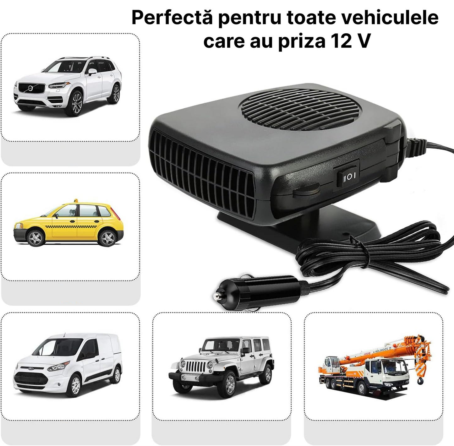 Aeroterma Auto 200 W| Incalzitor Si Ventilator Auto 2 In 1 | Dezaburire Rapida + Racire + Priza Auto