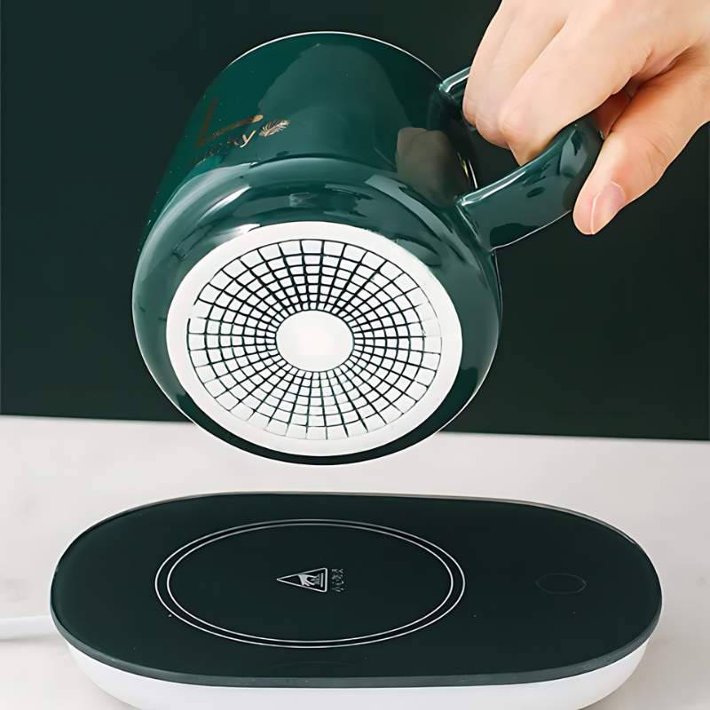 Cana Ceramica Cu Incalzitor Electric  | 400 ml | Cu Capac Si Plita De Incalzire | Functie Auto-Off |