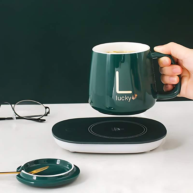 Cana Ceramica Cu Incalzitor Electric  | 400 ml | Cu Capac Si Plita De Incalzire | Functie Auto-Off |