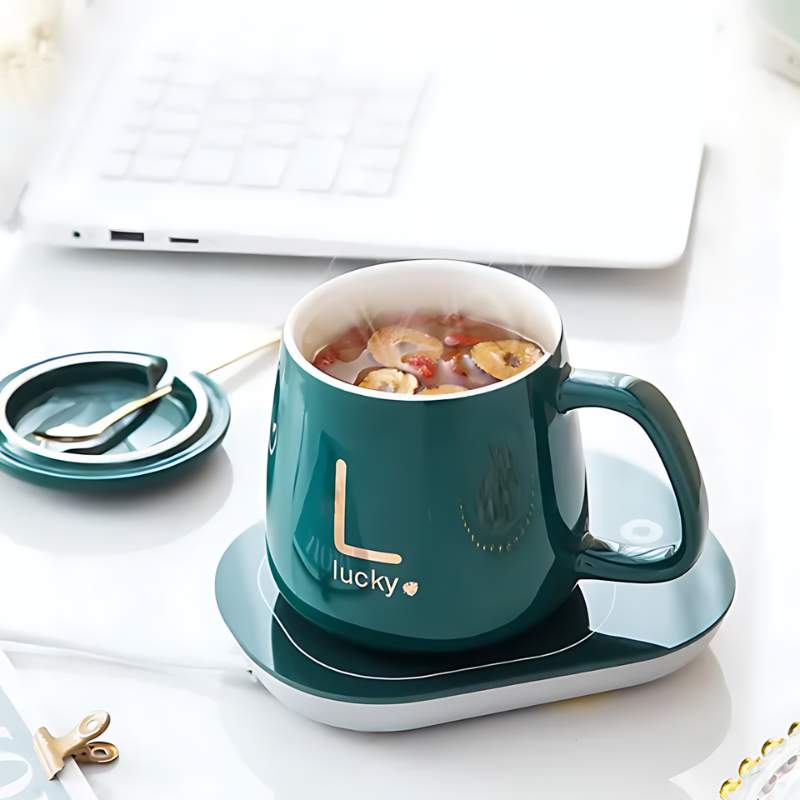 Cana Ceramica Cu Incalzitor Electric  | 400 ml | Cu Capac Si Plita De Incalzire | Functie Auto-Off |