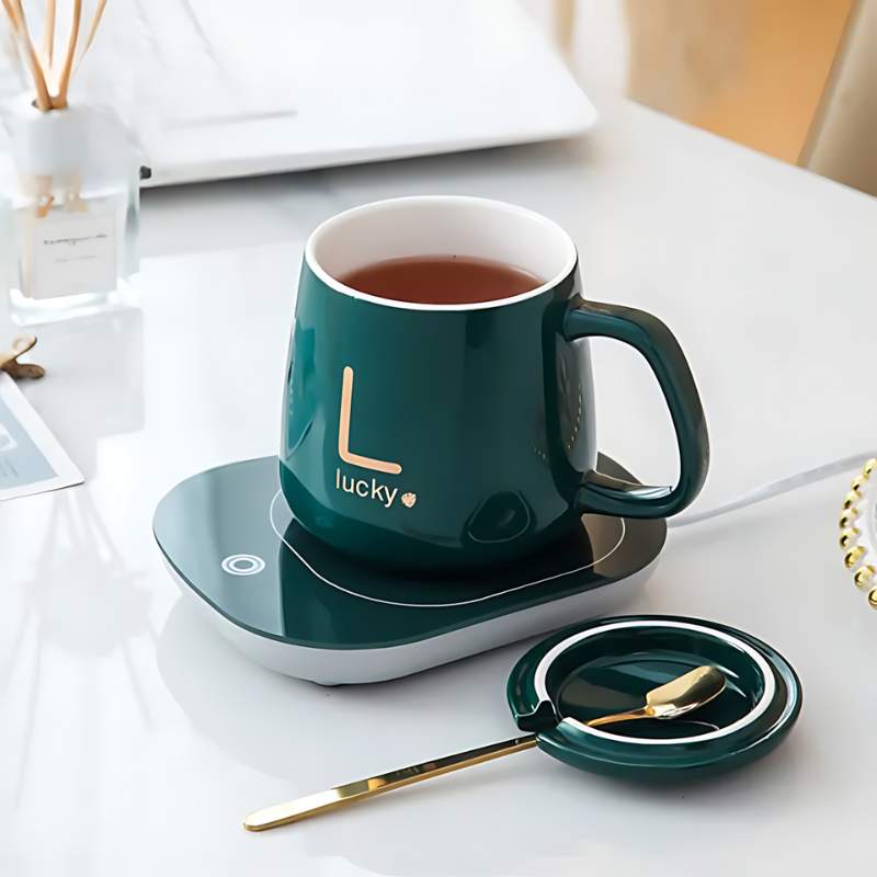 Cana Ceramica Cu Incalzitor Electric  | 400 ml | Cu Capac Si Plita De Incalzire | Functie Auto-Off |