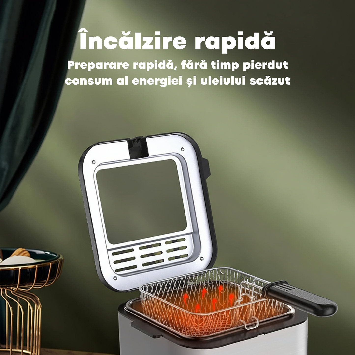 Friteuza Multifunctionala | 2.5L Inox, 2000W, Prajire Si Coacere, Cos Detasabil Cu Maner Rece