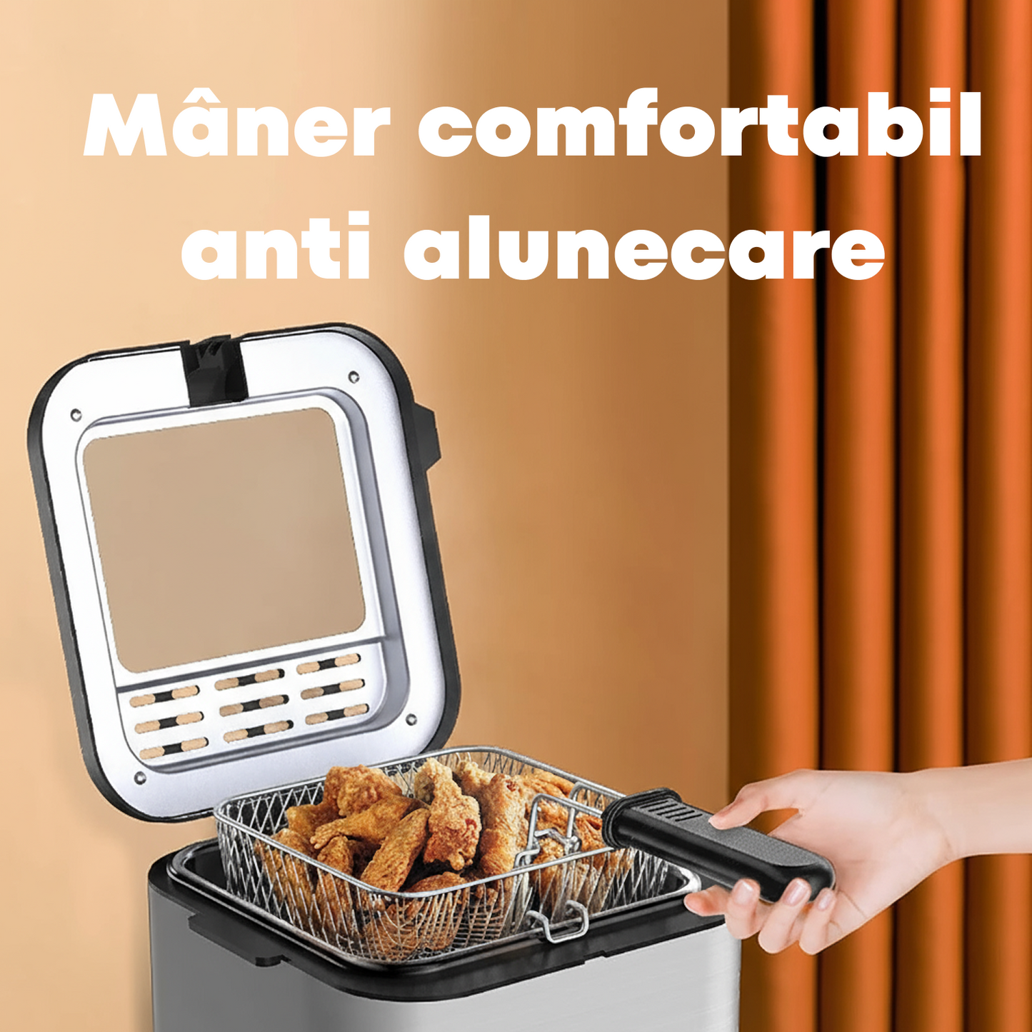 Friteuza Multifunctionala | 2.5L Inox, 2000W, Prajire Si Coacere, Cos Detasabil Cu Maner Rece