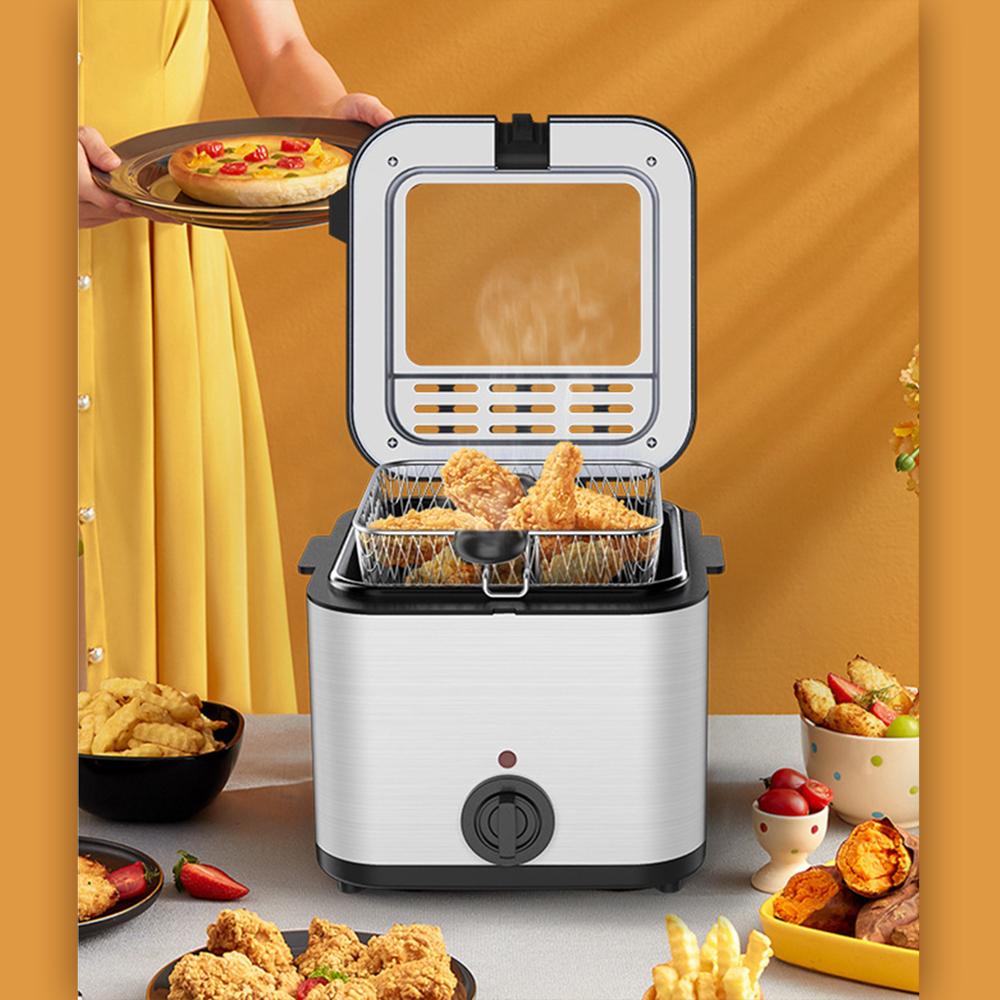 Friteuza Multifunctionala | 2.5L Inox, 2000W, Prajire Si Coacere, Cos Detasabil Cu Maner Rece
