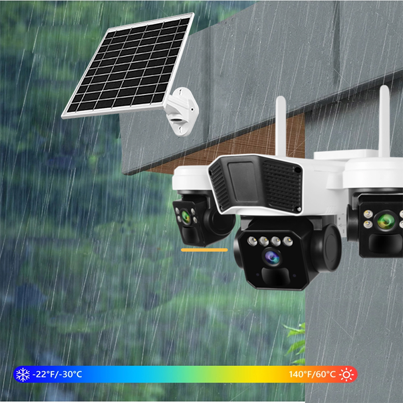 Camera Supraveghere, 3 Lentile, cu Panou Solar, Conexiune 4G, Rotatie 360°, Zoom 10x, Card Memorie Cadou