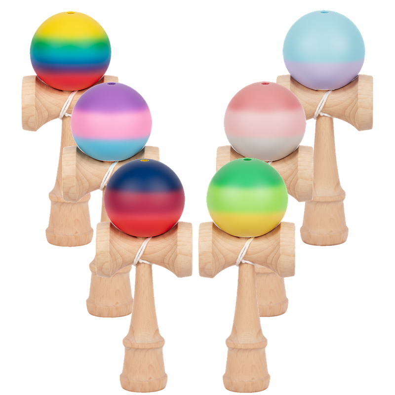 Kendama Din Lemn 18cm | Cu Bila Cauciucată Multicoloră