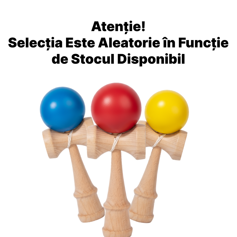Promotie 1+1 | Kendama Din Lemn 18cm Cu Bila Lucioasa Colorata | Culori Aleatorii | Distractie si coordonare