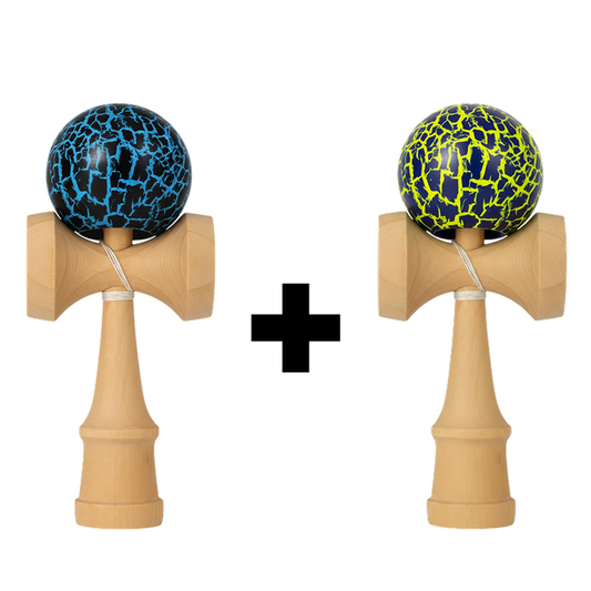 Promotie 1+1 | Kendama Lemn 18cm Cu Bila Efect Crapat | Culori Vibrante | Joc Indemanare si Distractie