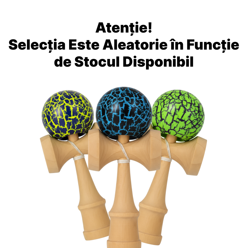 Promotie 1+1 | Kendama Lemn 18cm Cu Bila Efect Crapat | Culori Vibrante | Joc Indemanare si Distractie