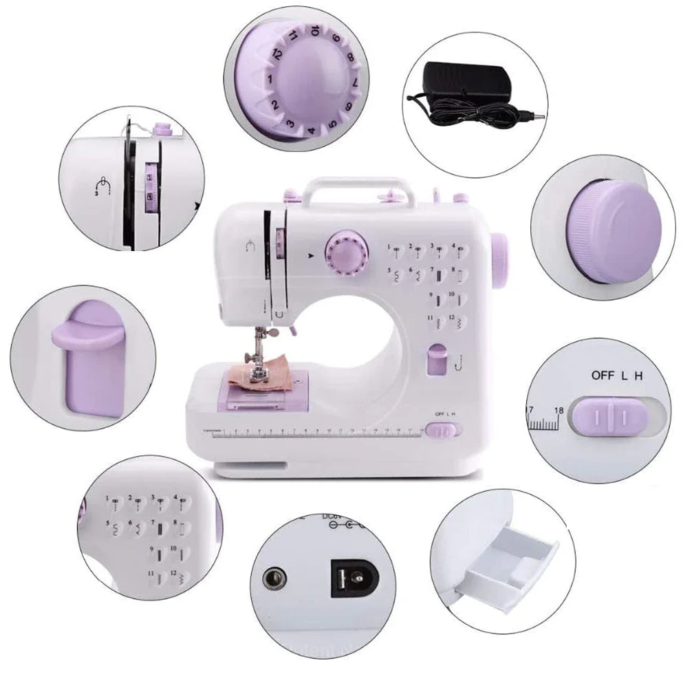 Mașină De Cusut Sew Simple K1127 | Portabilă, 12 Tipuri De Cusături, 2 Viteze, Albă
