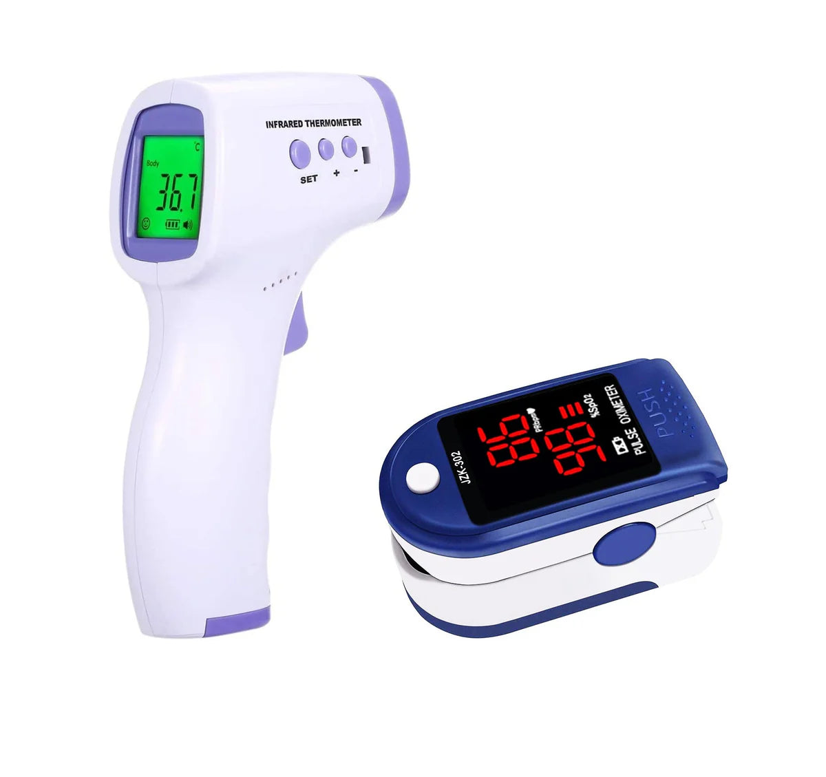 Pachet De Monitorizare A Sănătății | Termometru Infraroșu Fără Contact + Pulsoximetru JZK-302 | Măsurători Precise, Rapid și Igienic