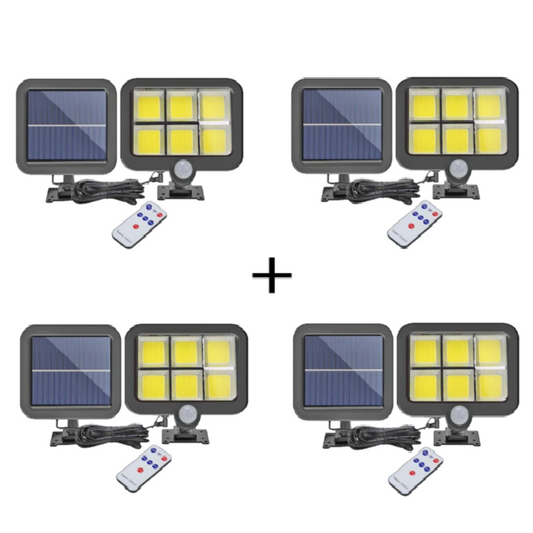 Set 4 Lampi LED Solare 250W, 6 COB, Senzor de Miscare si Telecomanda