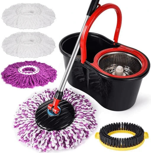 Set Mop Magic Rotativ 360° | Cu Talpă Și Cuvă Din Inox + 4 Rezerve Microfibră + Perie Pentru Rosturi