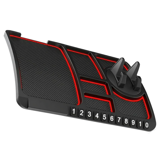 Suport Auto Multifunctional 4-in-1 | Antiderapant | Stand Telefon + Spatii Depozitare + Afisaj Număr Telefon | Culoare Rosu
