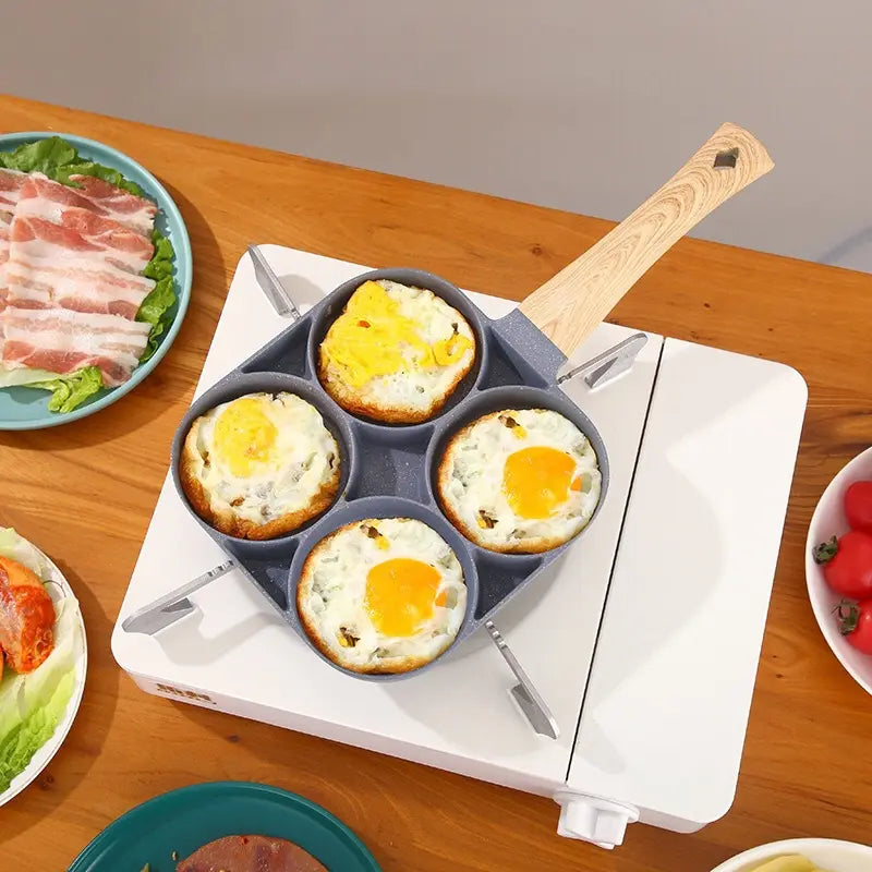 Tigaie Antiaderenta Cu 4 Compartimente | Maner Lemn | Compatibila Cu Inductie Si Aragaz