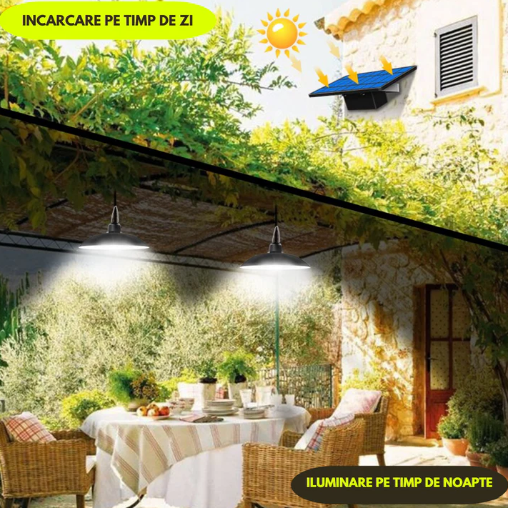 Set 2 Lampi solare suspendate cu abajur, lumina alba, telecomanda inclusa