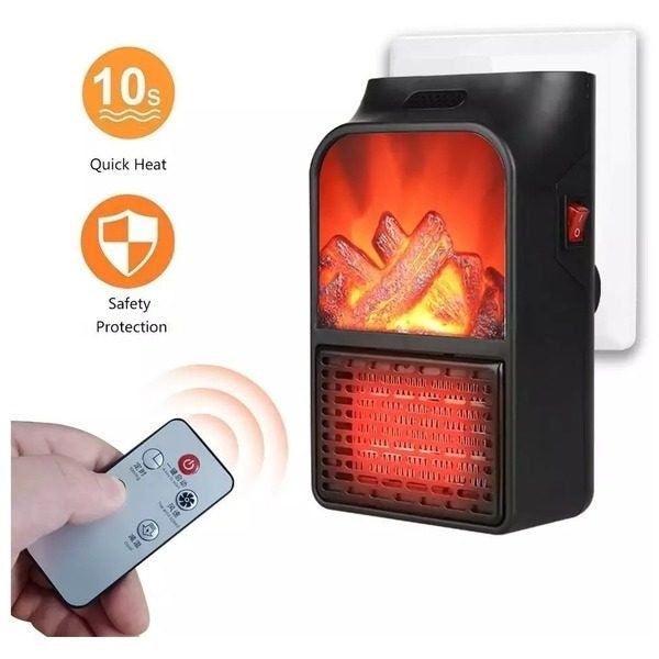 Set 2 Aeroterme de Priză 900W cu Efect de Șemineu, Afișaj Digital, Telecomandă și Timer
