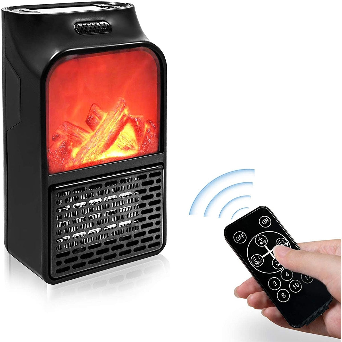Set 2 Aeroterme de Priză 900W cu Efect de Șemineu, Afișaj Digital, Telecomandă și Timer