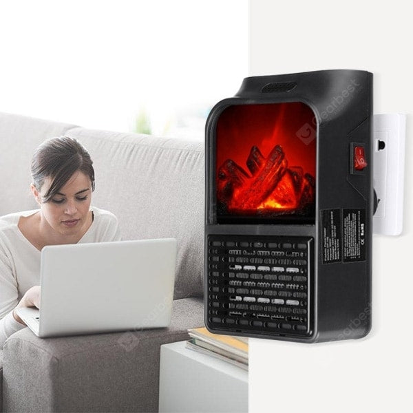 Set 2 Aeroterme de Priză 900W cu Efect de Șemineu, Afișaj Digital, Telecomandă și Timer