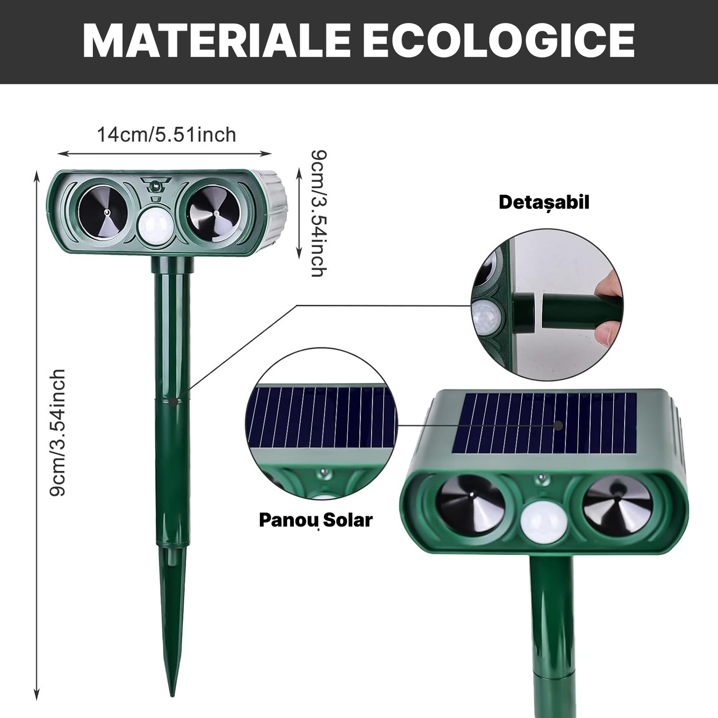 Aparat Solar Antidaunatori | Dispozitiv Cu Ultrasunete Si Senzor Miscarе | Protectie Pisici, Caini, Rozatoare, Pasari