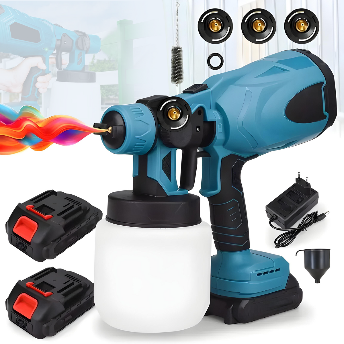Pistol de Vopsit cu Acumulator 48V, 2 Acumulatori, Rezervor 800 ml, 3 Moduri de Pulverizare