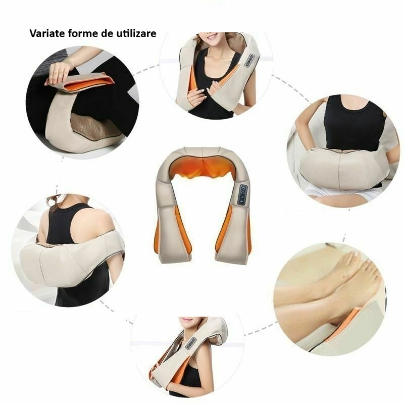 Aparat de Masaj Cervical cu Incalzire Infrarosu si Bile Rotative – Pentru Gat, Umeri, Spate, 24W
