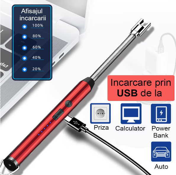 Bricheta reincarcabila cu cablu USB, aprindere arc electric pentru aprinderea focului la aragaz, semineu, lumanari, gratar