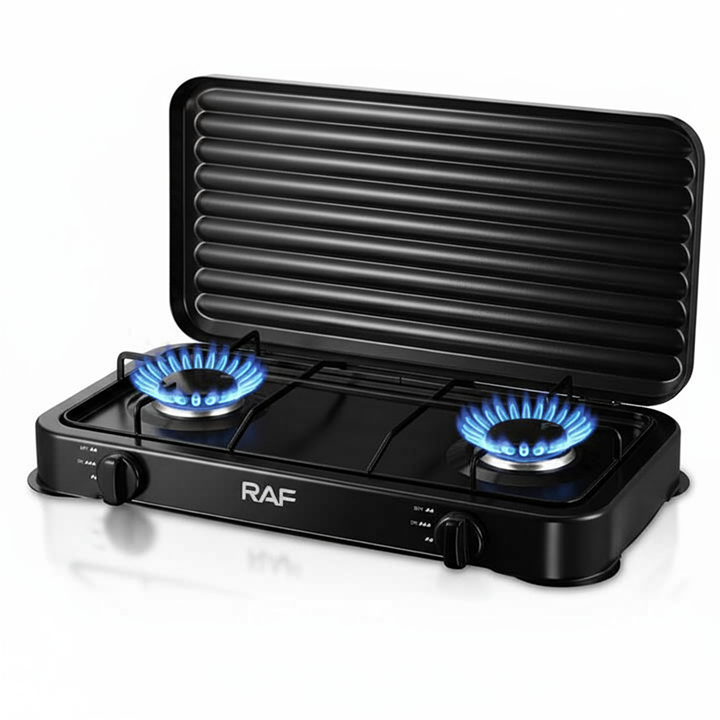 Plita Dubla pe Gaz 52cm R8033 – 2 Arzatoare, 4.4kW, 30mbar, Otel Carbon, Alb/Negru