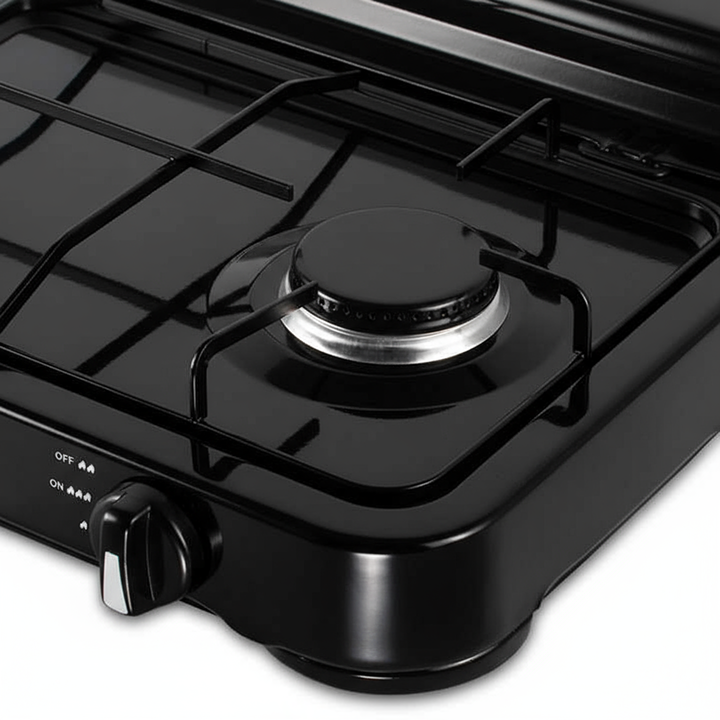 Plita Dubla pe Gaz 52cm R8033 – 2 Arzatoare, 4.4kW, 30mbar, Otel Carbon, Alb/Negru