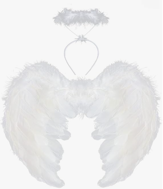 Promo 1+1 Gratuit | Aripi De Inger Pentru Copii | Alb | Puf + Glitter | Prindere Cu Elastic | Include Aureola