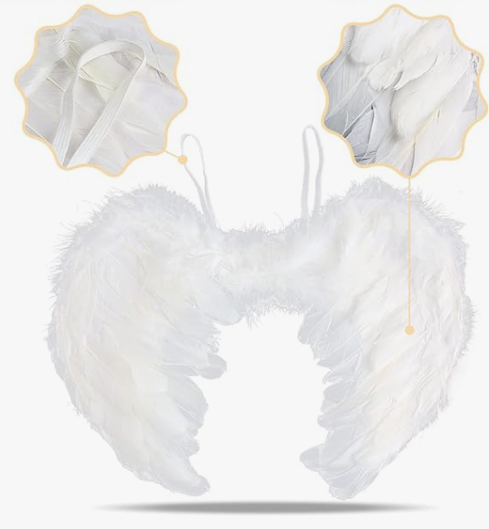 Promo 1+1 Gratuit | Aripi De Inger Pentru Copii | Alb | Puf + Glitter | Prindere Cu Elastic | Include Aureola