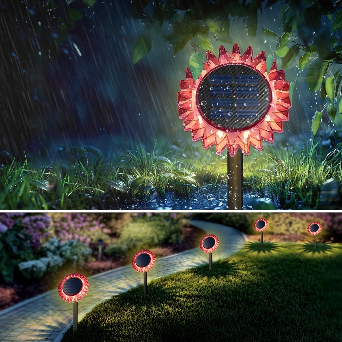 Set 3 Lămpi Solare Decorative Floarea-Soarelui, Galben, Albastru și Roz, LED Alb Cald