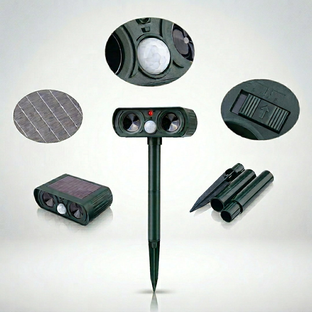 1+1 Promo Aparat anti daunatori Werstil, Repelent Ultrasonic Solar 38x14.5x9.5 Cm | Detectare Infrarosu | Panou Solar