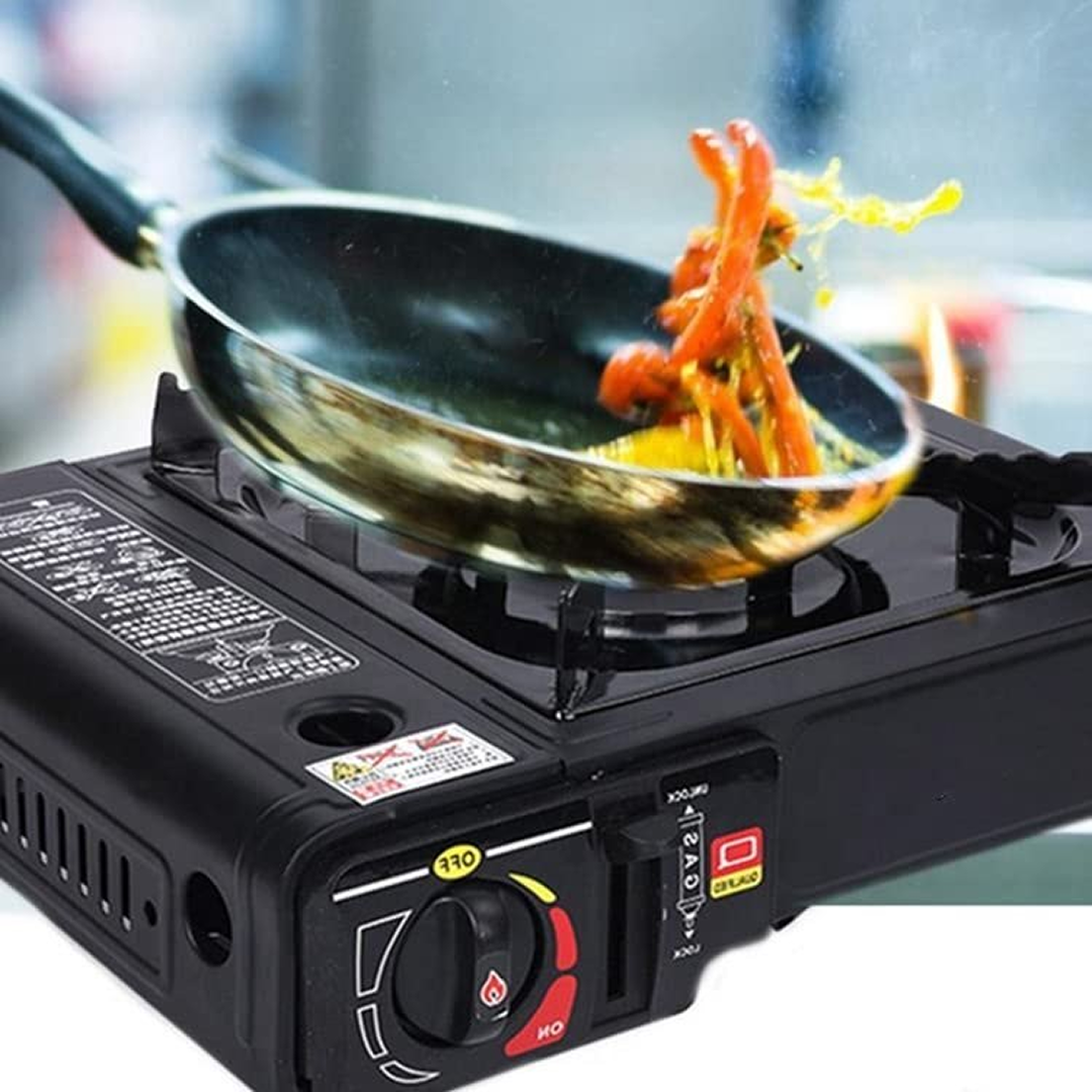 Aragaz Portabil Camping cu Aprindere Automata | 2.3 kW | Cartus Propan | Flacara Reglabila | Baza Extinsa | Vopsea Rezistenta | Camping, Picnic