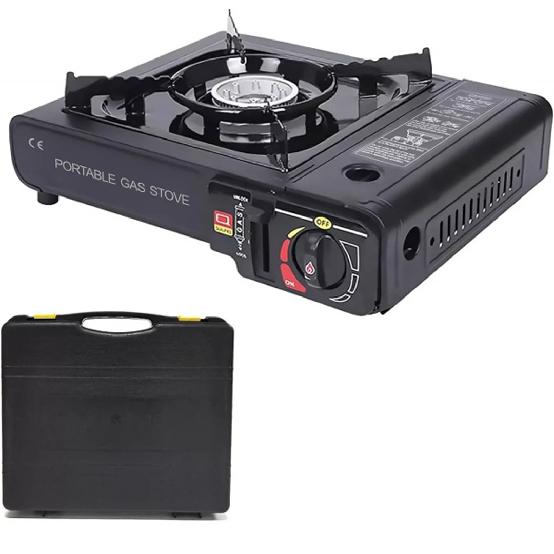 Aragaz Portabil Camping cu Aprindere Automata | 2.3 kW | Cartus Propan | Flacara Reglabila | Baza Extinsa | Vopsea Rezistenta | Camping, Picnic