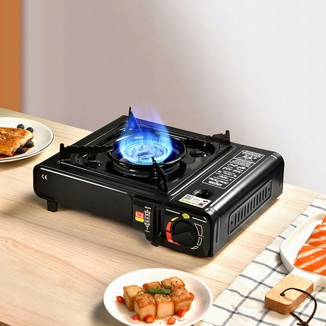 Aragaz Portabil Camping cu Aprindere Automata | 2.3 kW | Cartus Propan | Flacara Reglabila | Baza Extinsa | Vopsea Rezistenta | Camping, Picnic