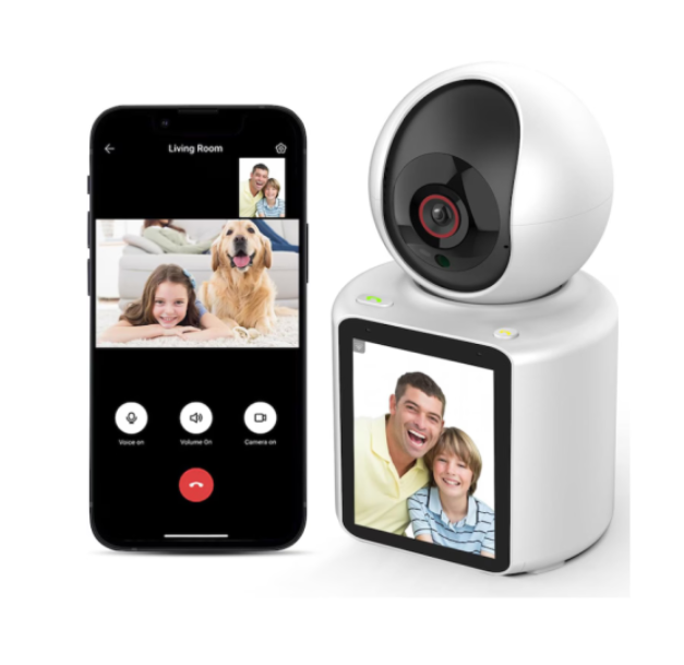 Cameră de Interior WiFi cu Ecran 2,8 inch pentru Apel Video, Rotire 350° și Detectare Plâns