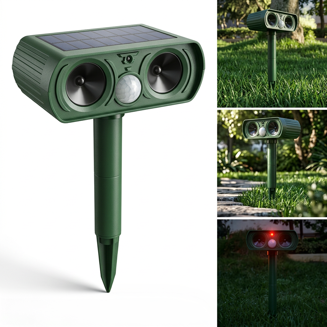 1+1 Promo Aparat anti daunatori Werstil, Repelent Ultrasonic Solar 38x14.5x9.5 Cm | Detectare Infrarosu | Panou Solar