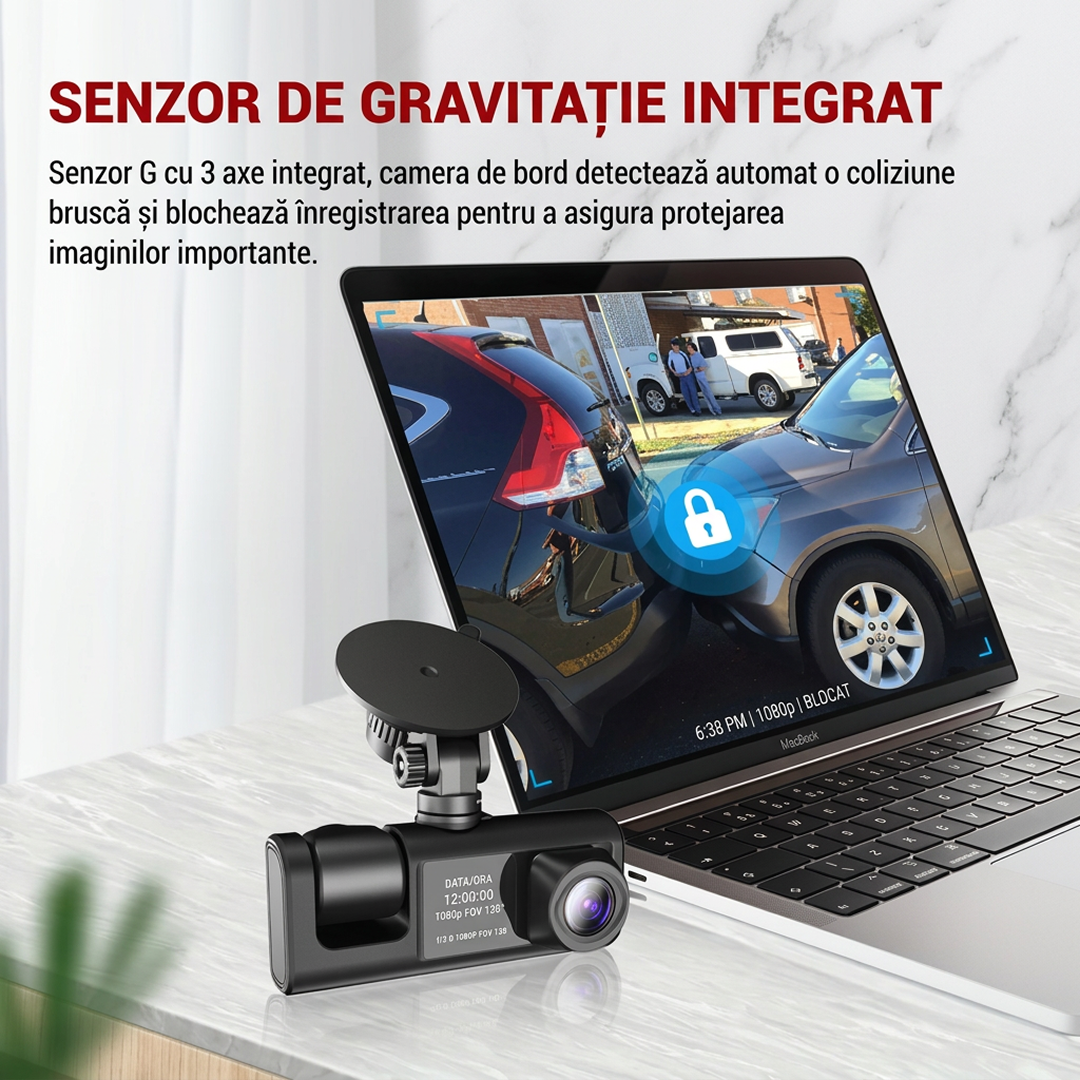 Camera Auto Tripla | 3 Camere Fata Spate Interior | Ecran 2" | G-Sensor | Unghi 170° | Monitorizare Parcare